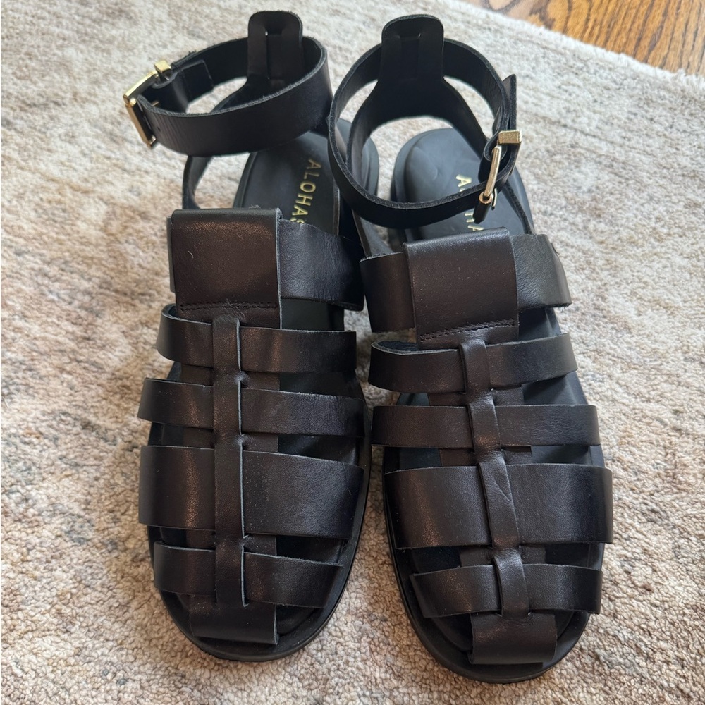 Black Leather Fisherman Sandals